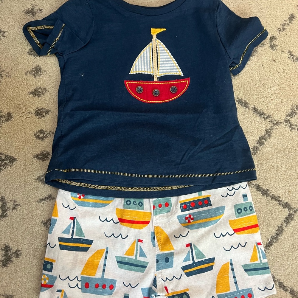 Mud Pie Navy Sailboat Tee and Shorts Set
